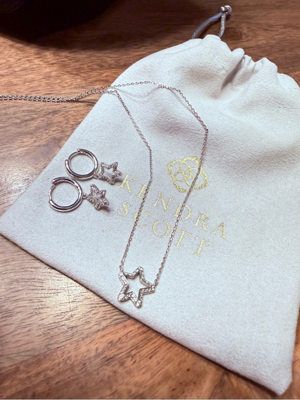 Kendra Scott Silver Star Necklace with Matching Star Hoop Earrings